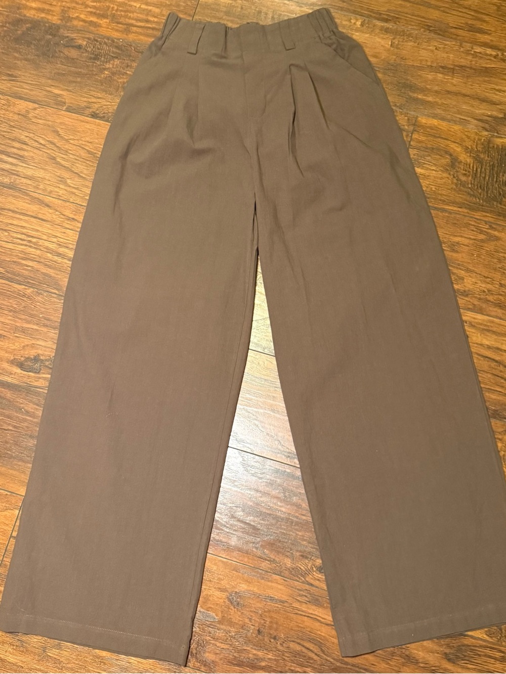 Halara NWT 100% Cotton Wide-Leg Women's Work Pants Brown Elastic Waist Classic